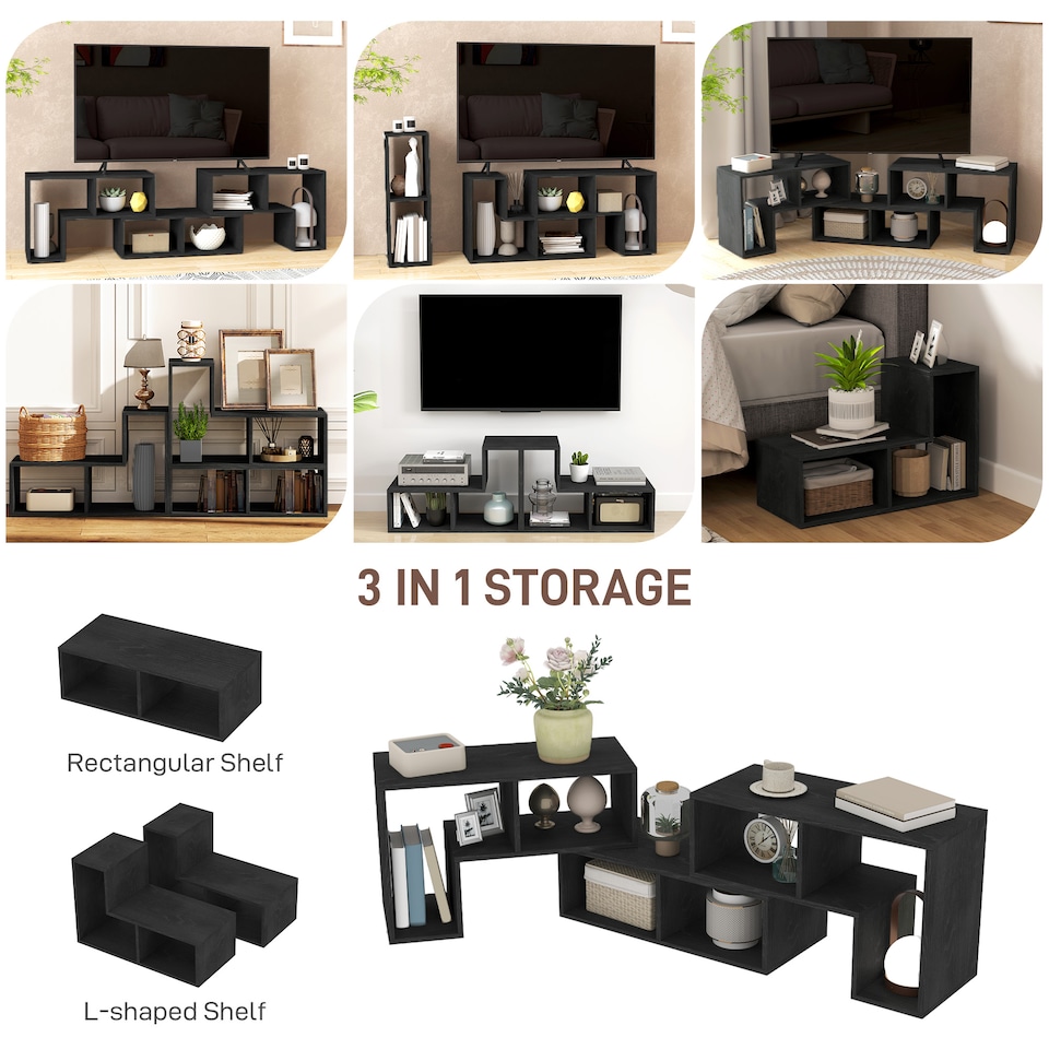 image 1 of HOMCOM TV Stand for TVs up to 75 Inches, Free Combination TV Unit with Storage Shelves, Extendable Entertainment Centre for Living Room, Black Wood-Effect