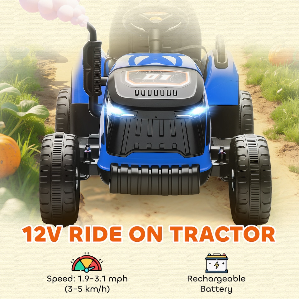 image 1 of AIYAPLAY Ride on Tractor and Trailer, 12V Electric Ride on Tractor, Blue