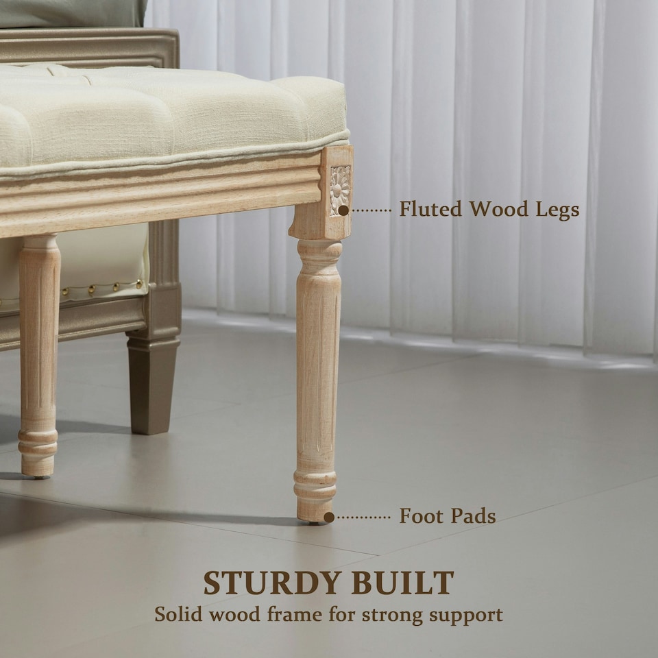 image 1 of HOMCOM End of Bed Bench Upholstered Foot Stool Linen-Touch Ottoman Cream