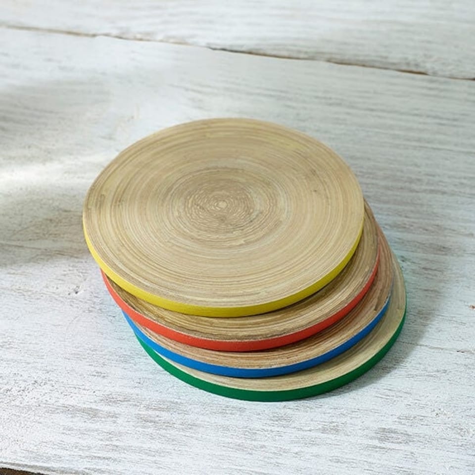 image 1 of Sur La Table Colour Me Happy Set of 4 Mixed Colour Bamboo Coasters