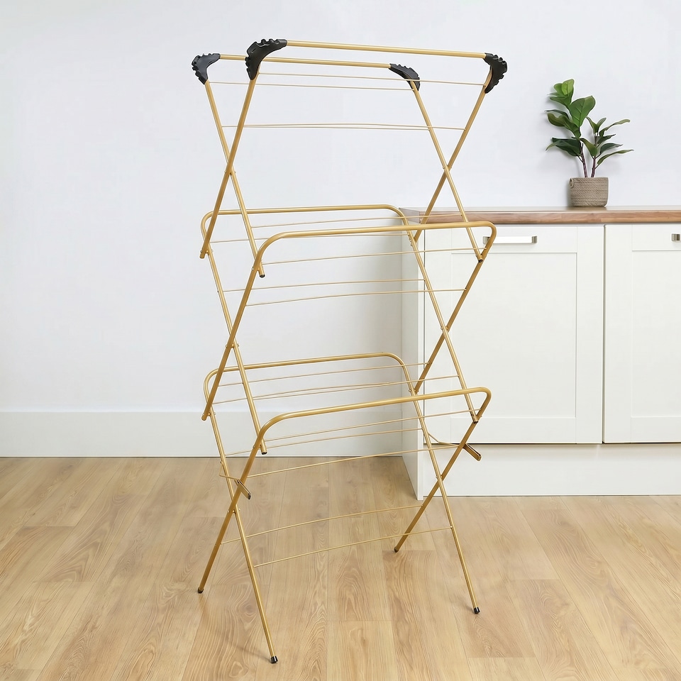 image 1 of OHS 3 Tier Clothes Dryer Airer Foldable Clothing Rack Washing Line Drying Horse 15m