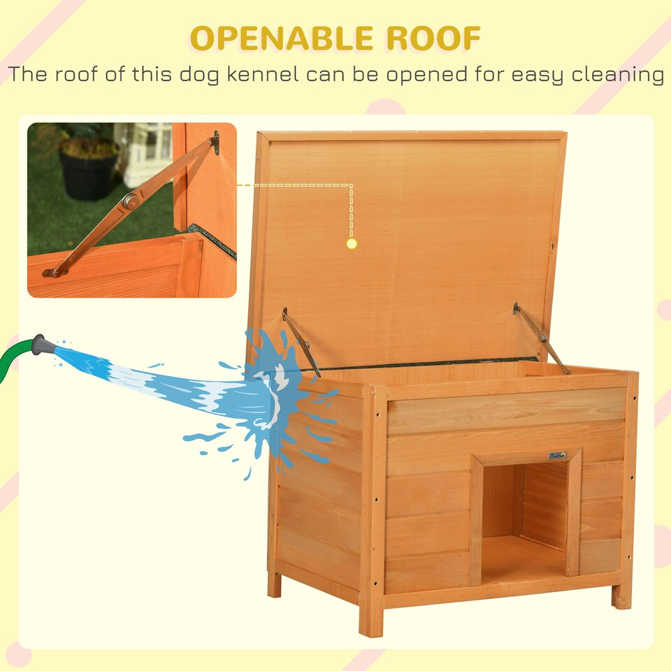 image 1 of Pawhut 82cm Elevated Dog Kennel Wooden Pet House Outdoor with Open Top