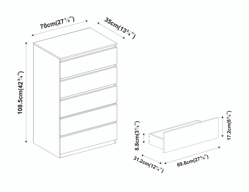 image 1 of Gloss 5 Drawer Bedroom Storage Cabinet | Brown | Oak Carcass Gloss Grey Drawer | 1