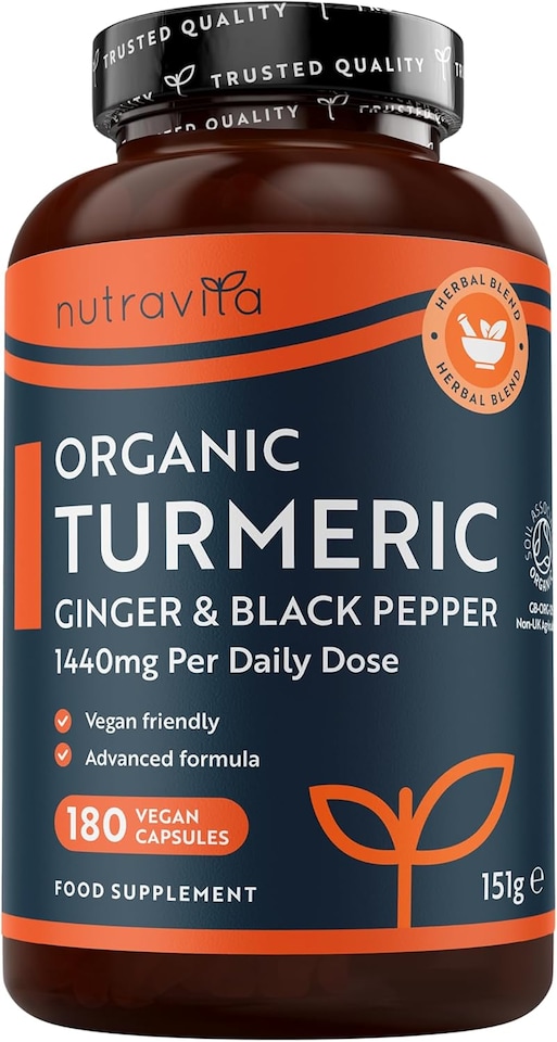 image 1 of Nutravita Organic Turmeric 1440mg High Strength with Black Pepper, Ginger & Active Ingredient Curcumin - 180 Vegan Capsules - 3 Month Supply