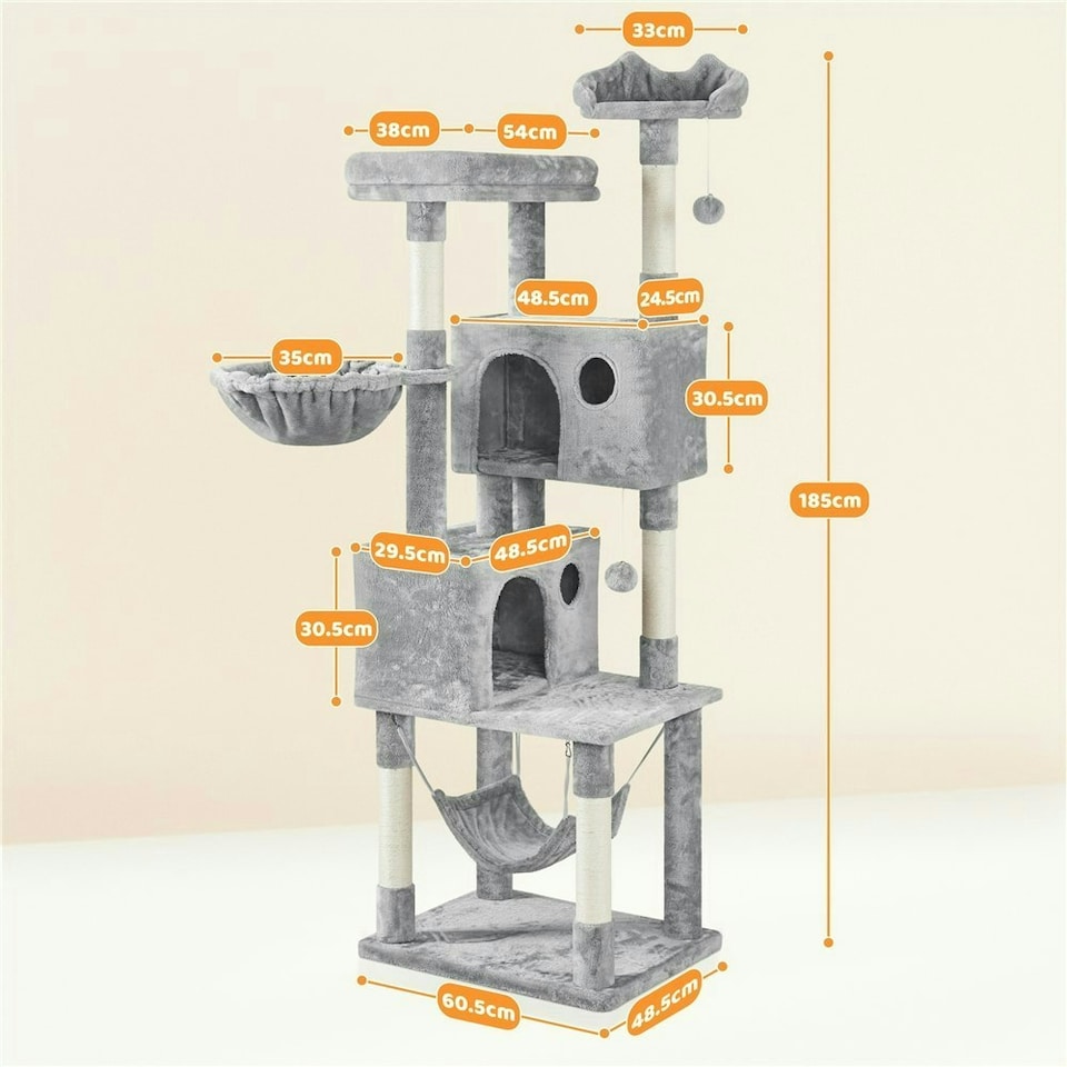 image 1 of Yaheetech 185 cm Tall Large Plush Cat Tower Light Grey