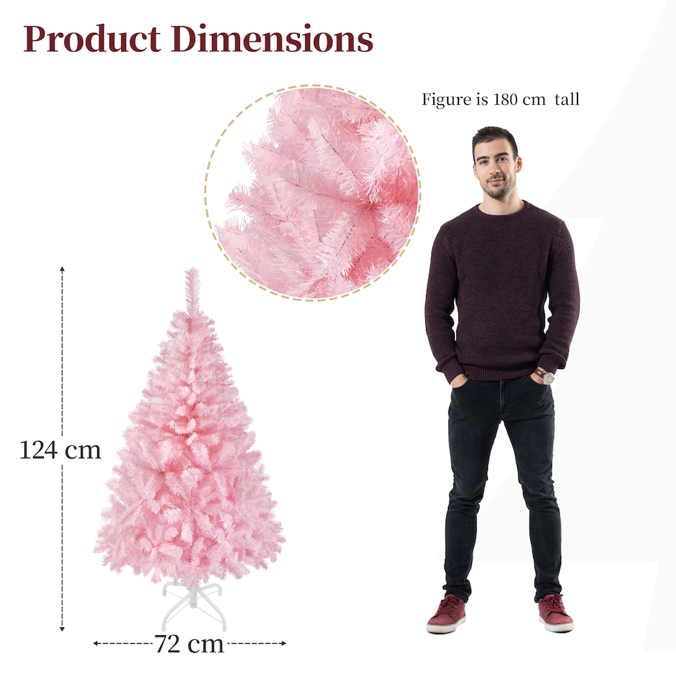 image 1 of Yaheetech 4ft Artificial Christmas Tree with Foldable Stand, 208 PVC Tips, Pink
