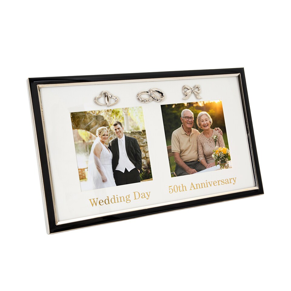 image 1 of 50th Anniversary & Wedding Frame with Silver & Black Icons | Silver | One Size