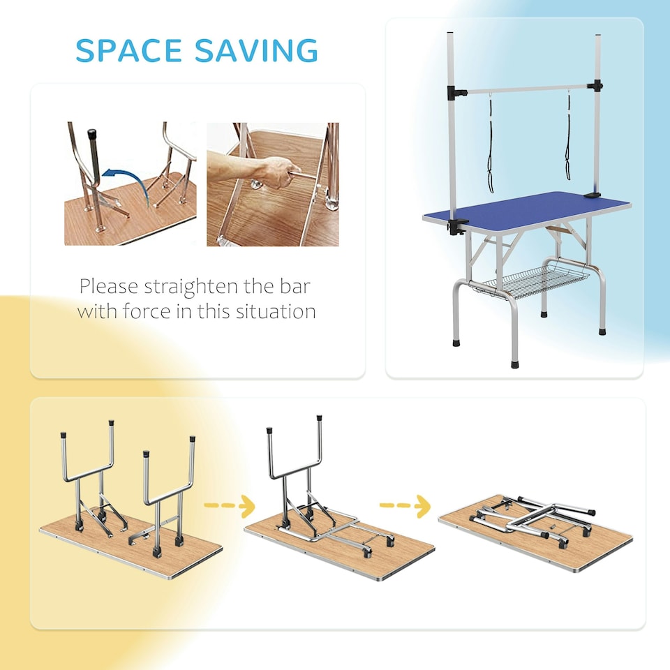 image 1 of PawHut Metal Adjustable Dog Grooming Table Rubber Top 2 Safety Slings Mesh