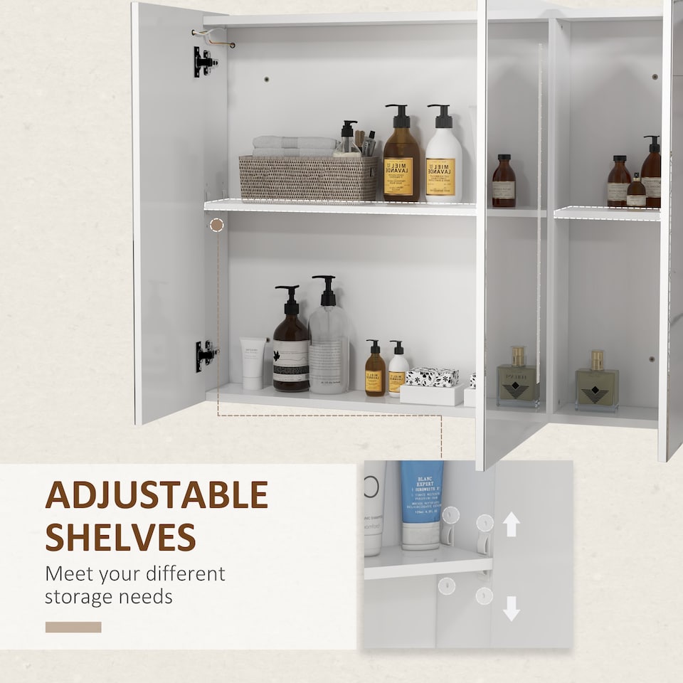 image 1 of kleankin LED Lighted Bathroom Mirror Cabinet, Wall Mounted Bathroom Storage Cupboard with USB Charge, Adjustable Shelf, 90W x 15D x 70Hcm, High Gloss White