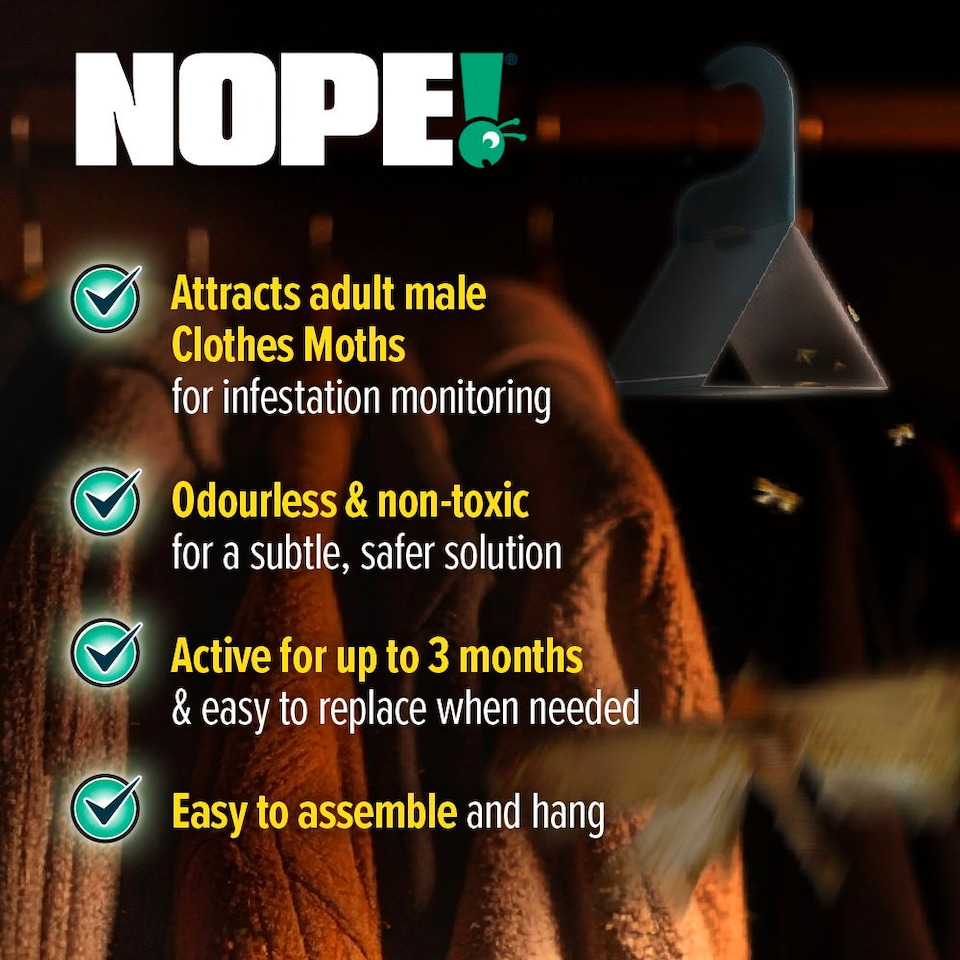 image 1 of NOPE Clothes Moth Traps (x12) Odourless Non-Toxic Pheromone Sticky Trap For Cupboards, Drawers & Clothes - Child & Pet Safe