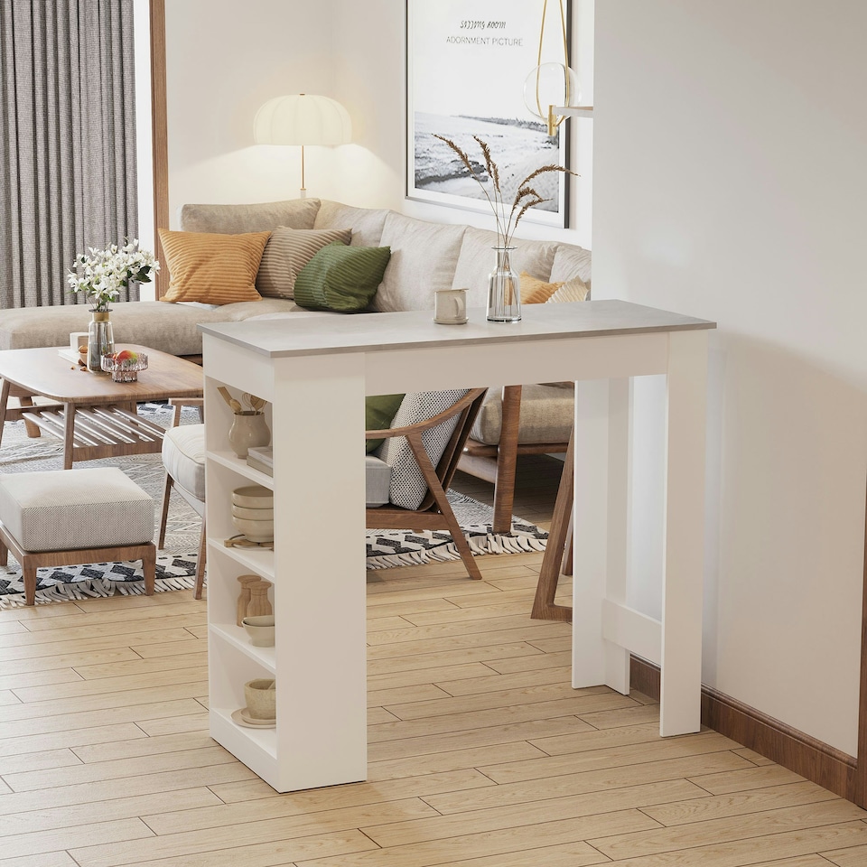 image 1 of HOMCOM Bar Table Coffee Table Kitchen Dining Table with 4-Tier Shelf