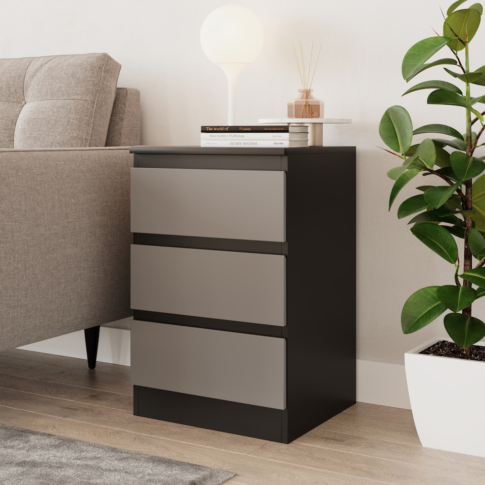 image 1 of 3 Drawer Bedroom Storage Cabinet | Multi | Black & Grey | 1