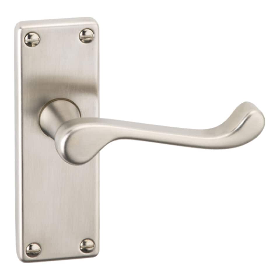 Door Handles Set Victorian Scroll Metal Lever Latch Internal External | Silver | Satin Nickel 118mm