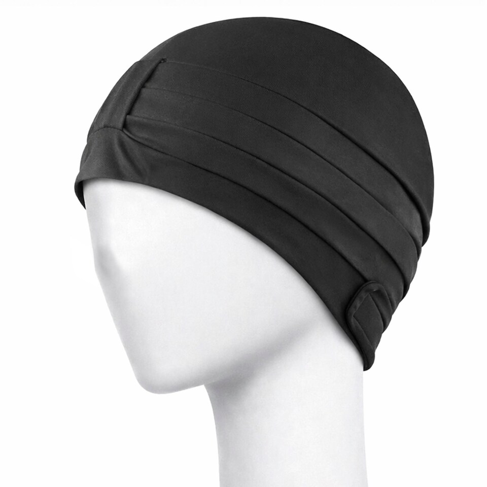 image 1 of Ladies Comfortable Fabric Swimming Cap | Turban Style Lightweight Swim Cap | Black | Black | One Size | 1
