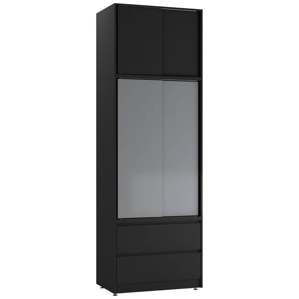 image 1 of 240cm 2 Sliding Doors Wardrobe Bedroom Storage Closet Hanging Rail Cupboard Unit | Multi | Black Carcass & Grey Doors | 1