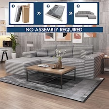 Modern L Shaped Corner Sofa with Chaise Deep Seating Detachable Headrest Cushions No Assembly Living Room Sofa