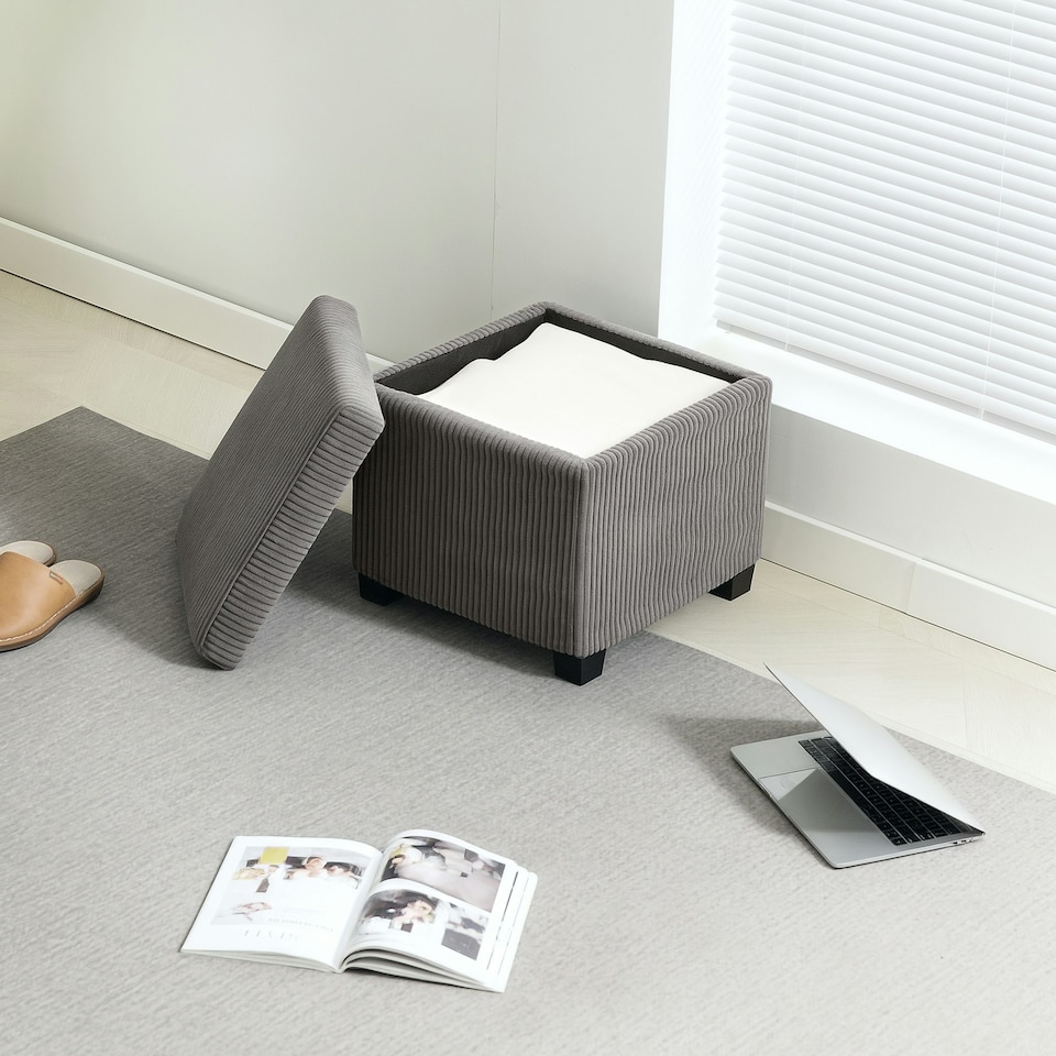 image 1 of HOMCOM 40 cm Ottoman Storage Box with Removable Lid, Foot Rest, Grey Grey