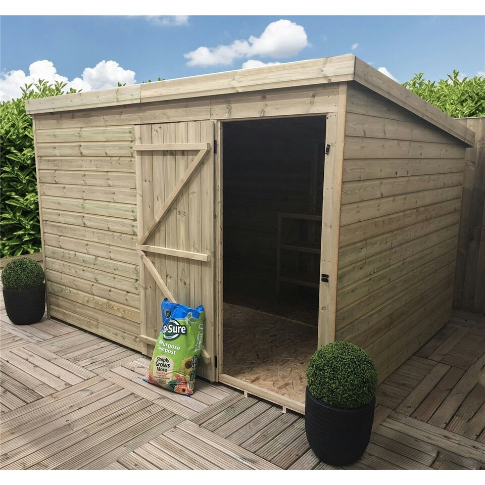 image 1 of 10 x 3 WINDOWLESS Garden Shed Pressure Treated T&G PENT Wooden Garden Shed + Single Door (10' x 3' / 10ft x 3ft) (10x3)