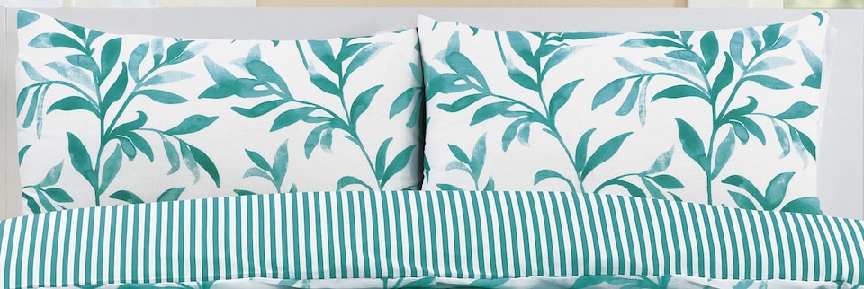 image 1 of Homes Linen Ellie Teal Leaf Floral Duvet Cover Set Reversible Printed Quilt Cover Luxury Easy Care Bedding | Clear | Teal | Single