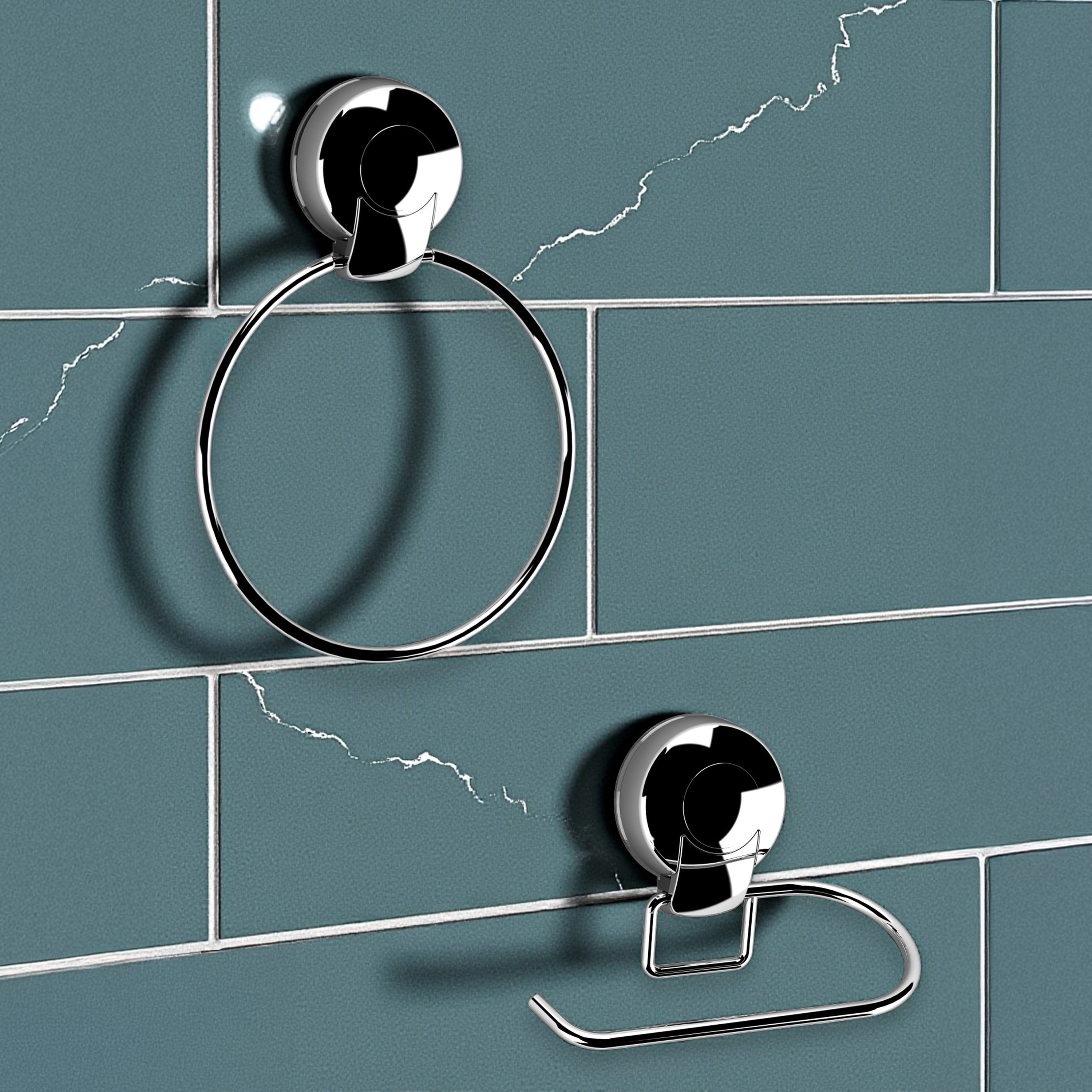 Showerdrape Suctionloc Chrome 2 Piece Suction Wall Mounted Bathroom Accessory Set Chrome Chrome 1