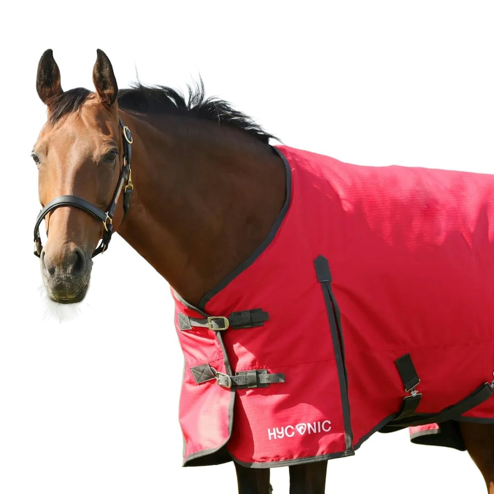 image 1 of HYCONIC Standard-Neck 100g Horse Turnout Rug - Red/Charcoal - 4´ 9"