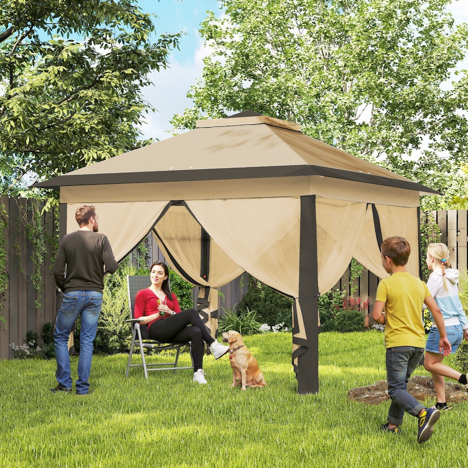 image 1 of Outsunny Pop Up Gazebo Height Adjustable Canopy Tent w/ Carrying Bag, Beige | White
