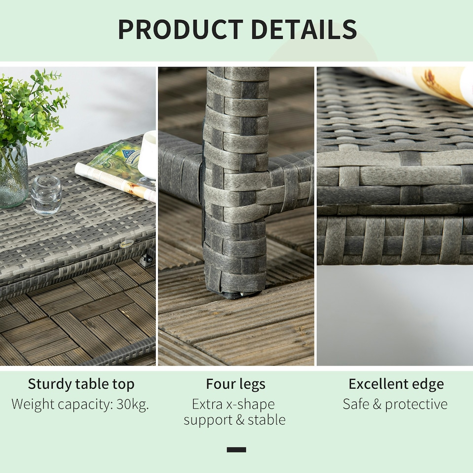 image 1 of Outsunny Outdoor Coffee Table, PE Rattan Side Table w/ Plastic Board, Grey
