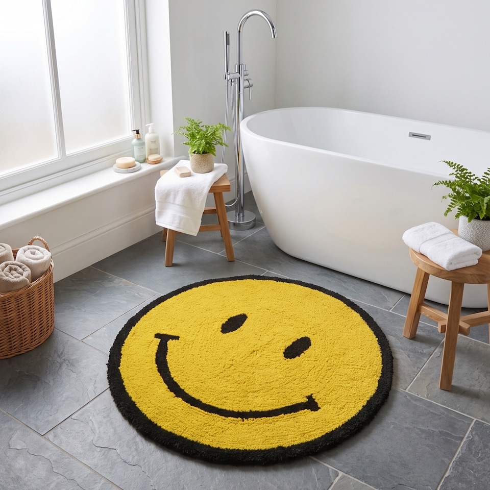 image 1 of Smiley Face Reversible Bath Mat Rug