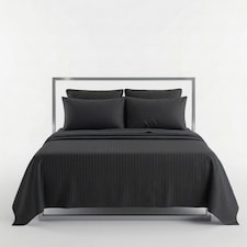 Luxury Satin Stripe T250 Cotton Rich Soft Flat Sheet Bed Linen | Black | Super King