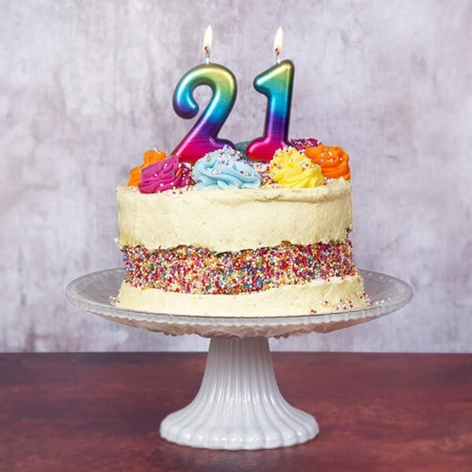 image 1 of Anniversary House Age 2 Metallic Numeral Moulded Pick Candle Rainbow