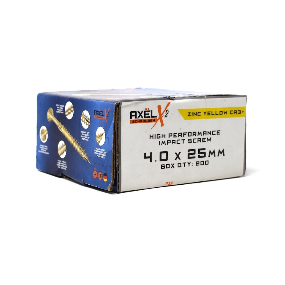 image 1 of Axel High Performance Woodscrews (Dia) 4.0mm (L) 25mm - Box of 200