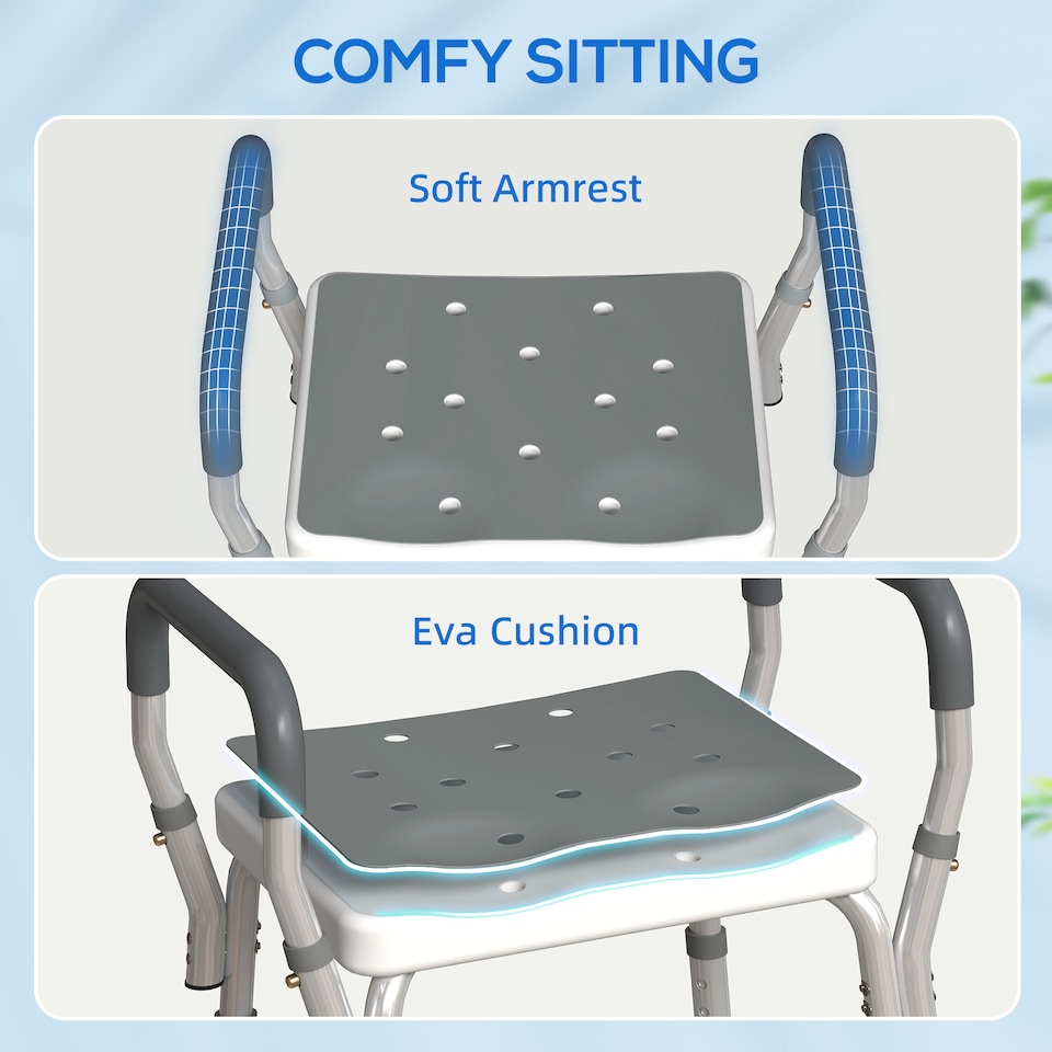 image 1 of HOMCOM Rust-Free Aluminium Bath Chair with Adjustable Height, Grey