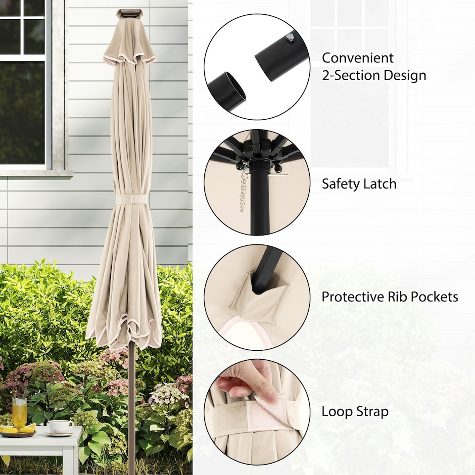 image 1 of COSTWAY 10FT/3M Solar Garden Parasol Sun Shade Canopy Beige Cream