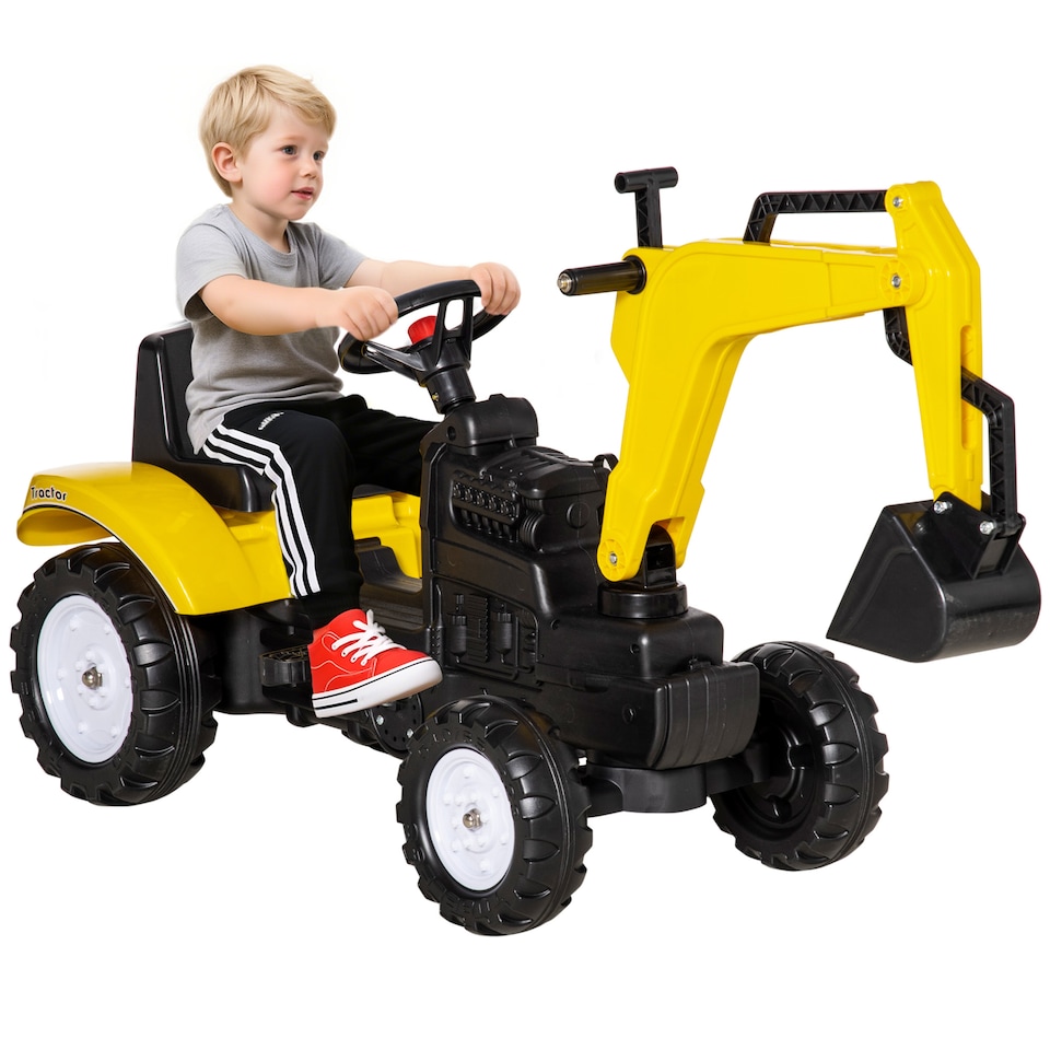 image 1 of HOMCOM Kids Ride on Digger Pedal Go Kart Pretend Play Construction Car with Horn for 3 - 6 Years, Yellow
