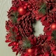 image 6 of 30cm Ruby Pine Hanging Christmas Wreath with Red Pinecones and Berries