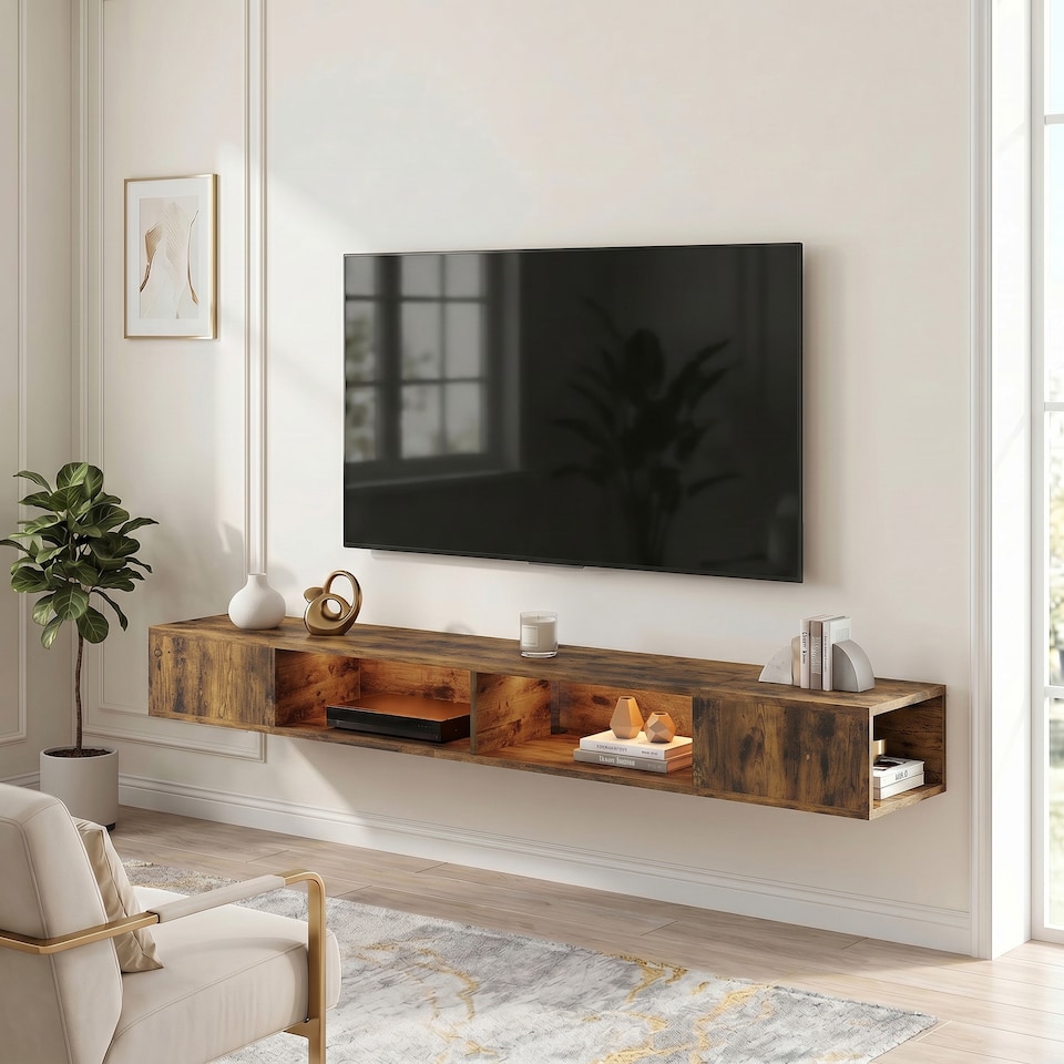 image 1 of HOMCOM TV Stand with RGB LED Lights for 75-Inch TV
