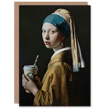 Vermeer Girl Pearl Earring Coffee Remake Him Her Birthday Card