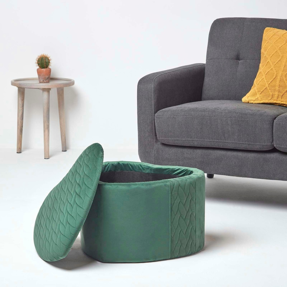 image 1 of Homescapes Arundel Heart-Shaped Velvet Footstool with Storage, Emerald
