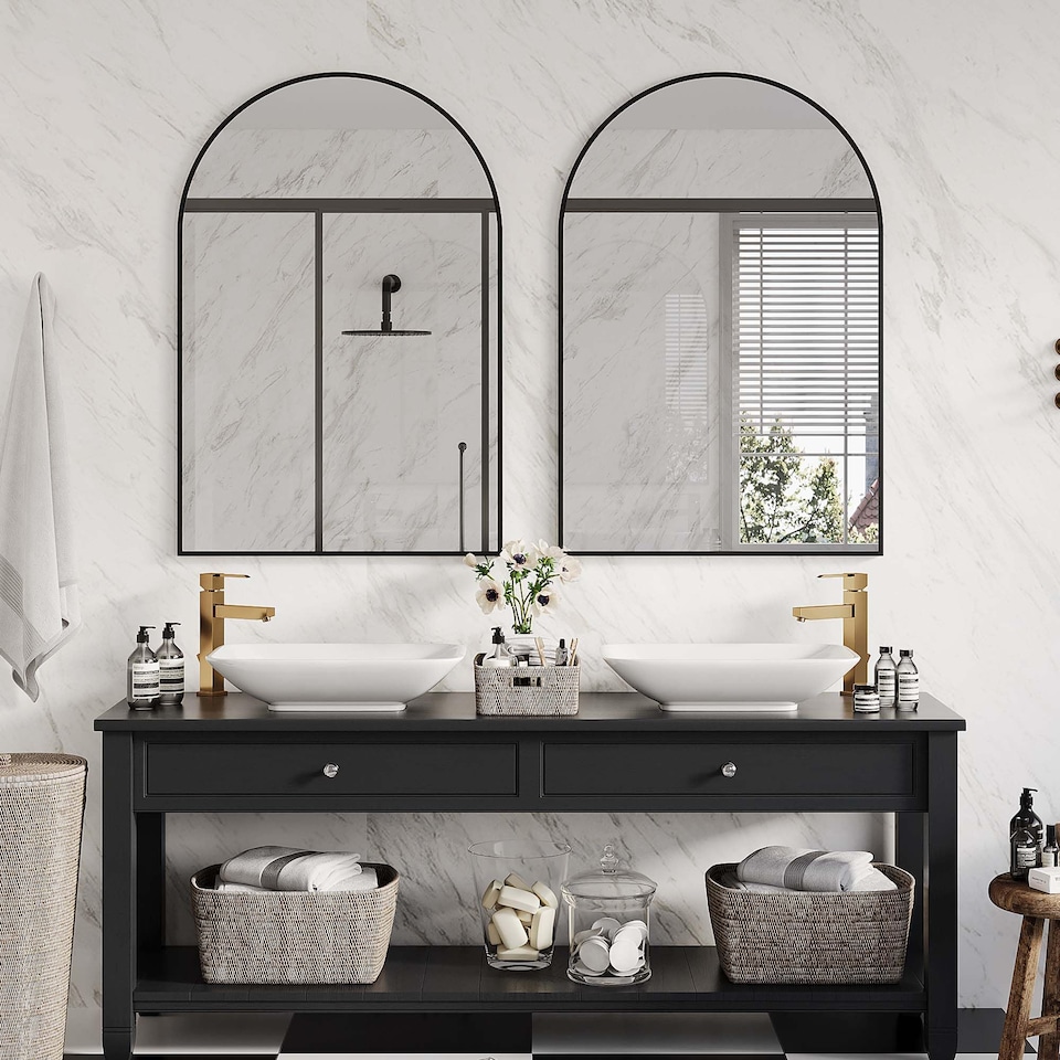 image 1 of London Boutique Black Arched Wall Mirror Framed Bathroom Mirror 75 x 50 cm, 1 Piece