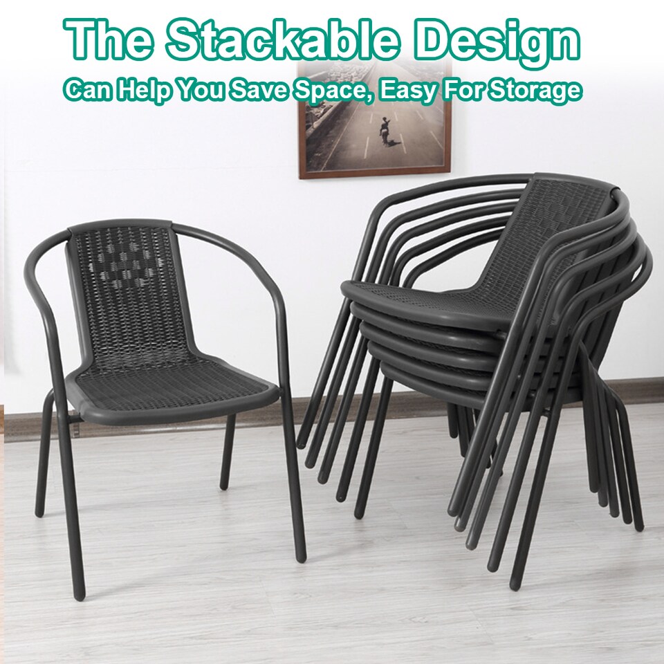 image 1 of Living and Home Outdoor Garden Bistro Set Tempered Glass Square Coffee Table with 2 Rattan Chairs