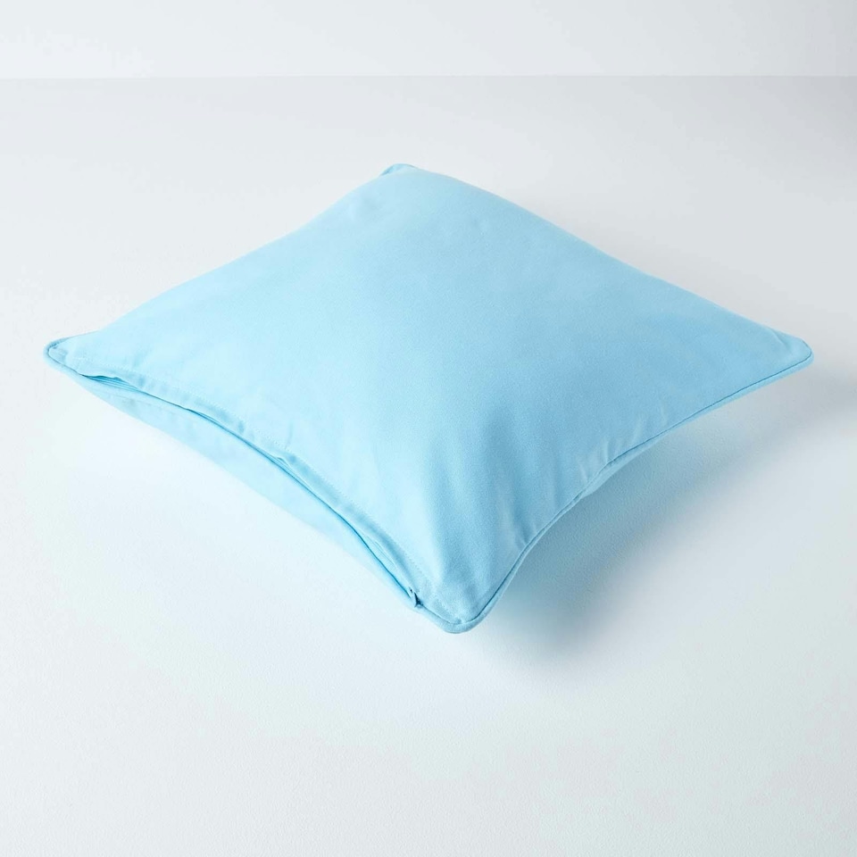 image 1 of Homescapes Cotton Plain Blue Cushion Cover - 60 x 60 cm | Blue | Blue | 60 x 60 cm