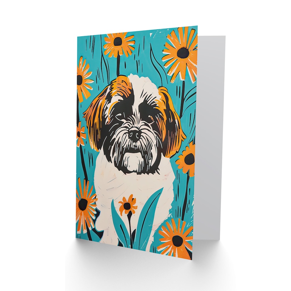 image 1 of Greeting Card Vibrant Shih Tzu Daisy Portrait Dog Lover Floral