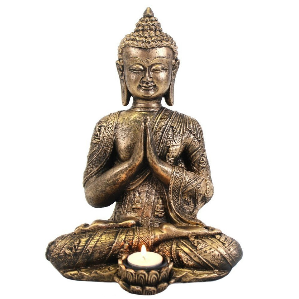 image 1 of Large Sitting Buddha Tealight Holder - Bronze