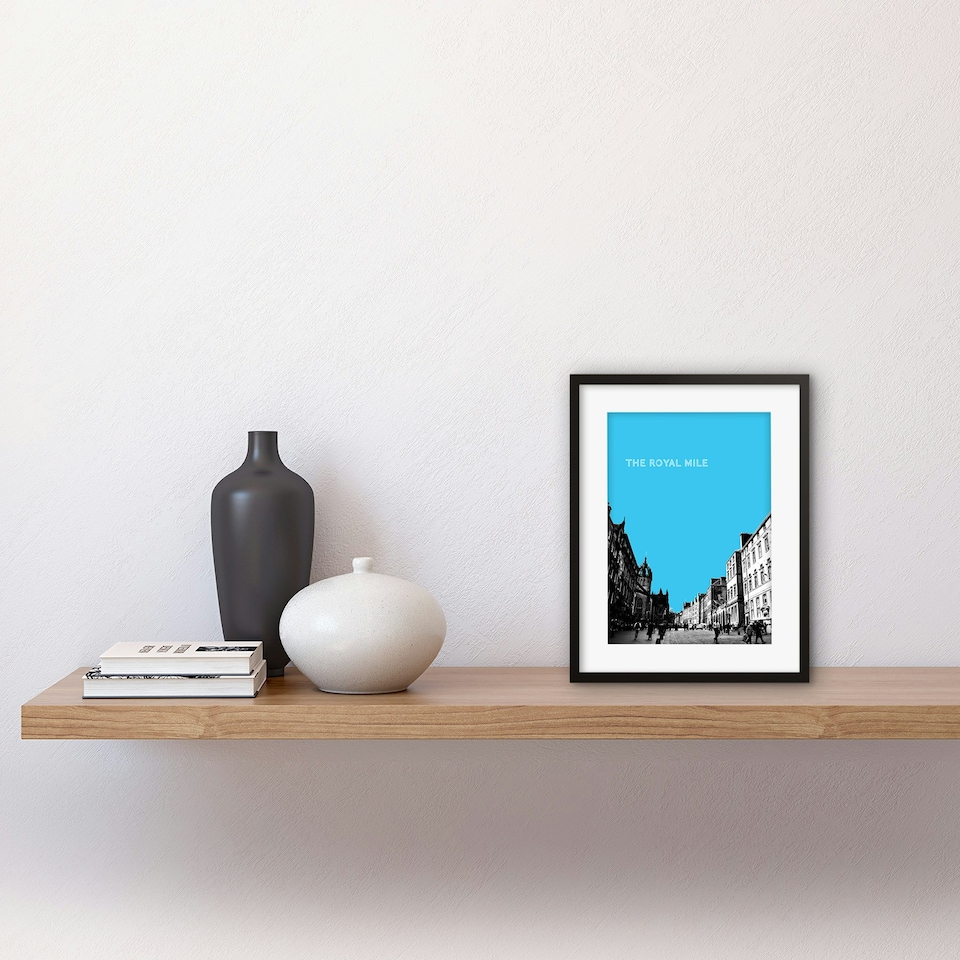 image 1 of Royal Mile Edinburgh Scotland Cityscape Blue 9x7" Black Framed Wall Art Print