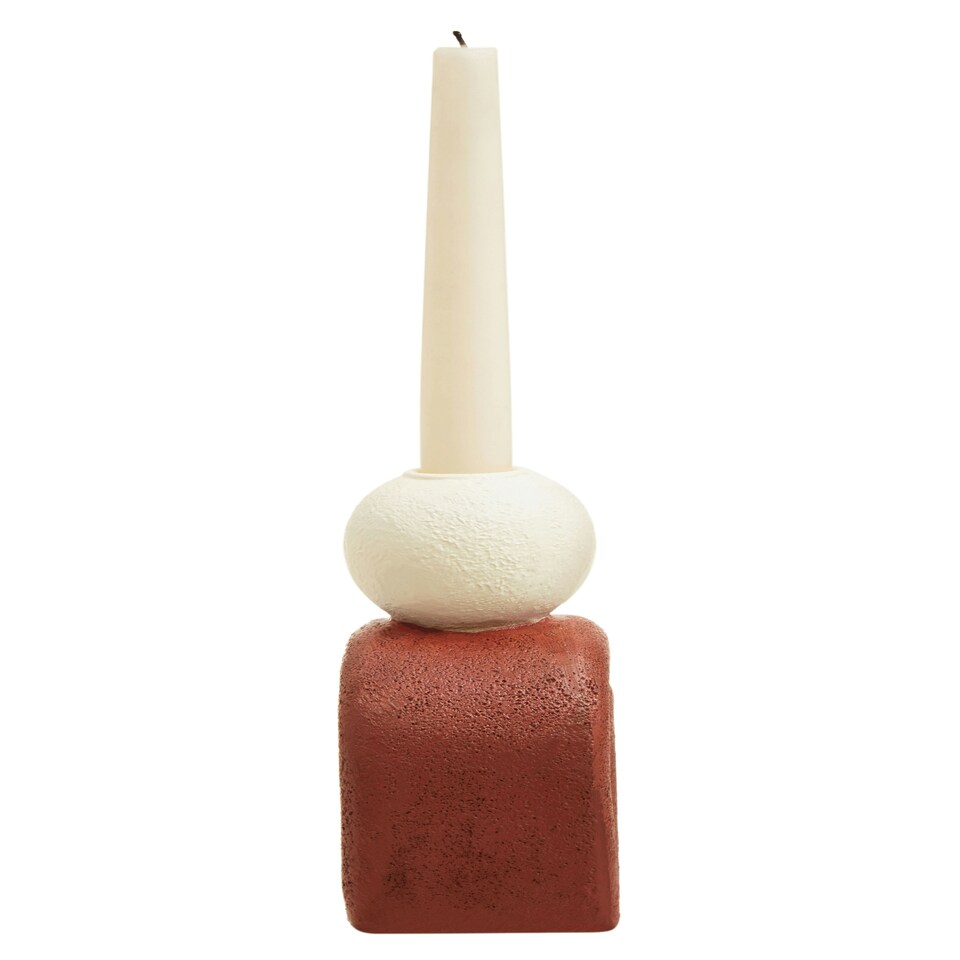 image 1 of Interiors by Premier Modern White Candle Holder with Red Base, Antique Candle Holder For Living Room, Large Candle Holder For Home Red