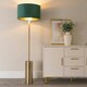 image 1 of ValueLights Lexy Gold Dimmable Floor Lamp with Forest Green Velvet with Gold Inner Lamp Shade
