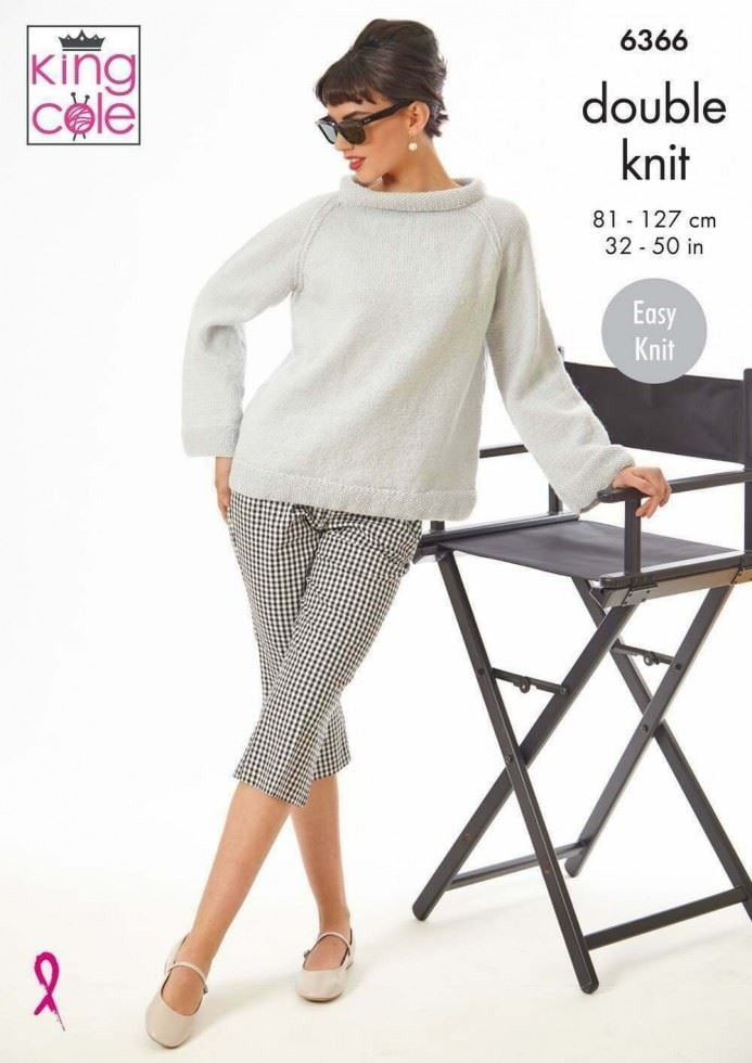 King Cole Merino Blend DK Knitting Pattern 6366, Sweaters for Women - 32 - 50 Inches - Easy