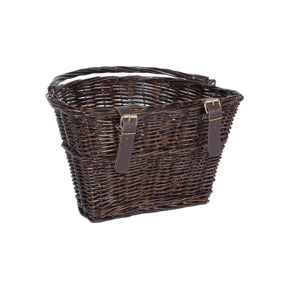image 1 of Wickerfield Natural Wicker Bicycle Handlebar Basket with Faux Leather Straps, Front Bike Shopping Basket (Honey/Brown)