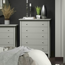 Como 5 Drawer Chest of Drawers - Shaker Style Bedroom Storage Cabinet with Space Saving Design | Grey | Grey | 1