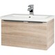 image 1 of 800mm Bathroom Sonoma Oak Wall Mounted Vanity Unit and Basin (Central) - Brassware not included Brown